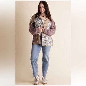 POL Long Time Coming Oversized Jacket patchwork camo waffle knit size large